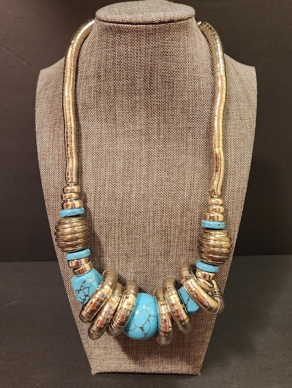 Vintage Silver-Tone Necklace with Faux Turquoise Accent Beads, New wave, 80s